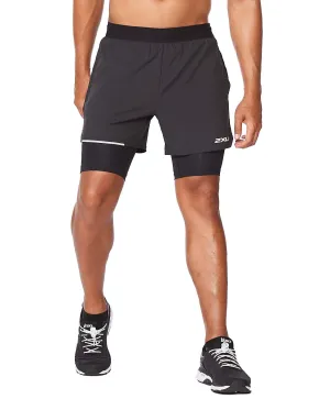 2XU Aero 2 in 1 5 Inch Men's Running Shorts (Black/Silver)