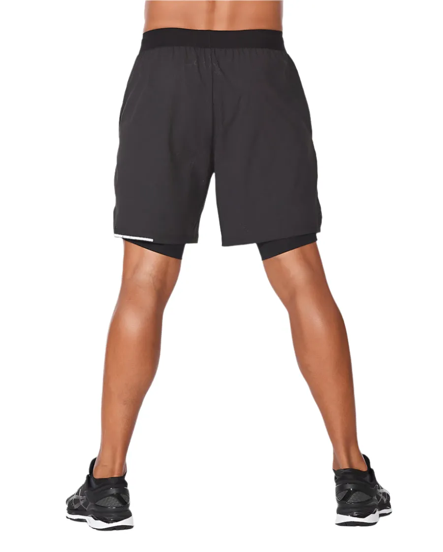 2XU Aero 2 in 1 7 Inch Men's Running Shorts (Black/Silver Reflective)
