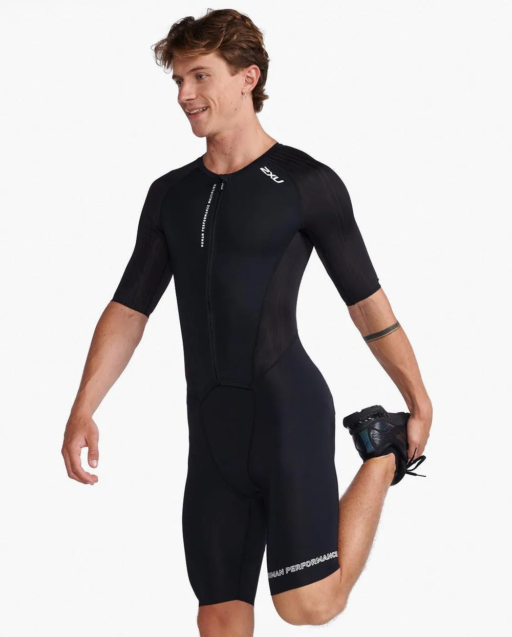 2XU Aero Sleeved Men's Triathlon Suit (Black/White)