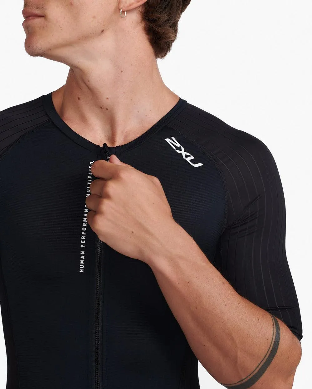 2XU Aero Sleeved Men's Triathlon Suit (Black/White)
