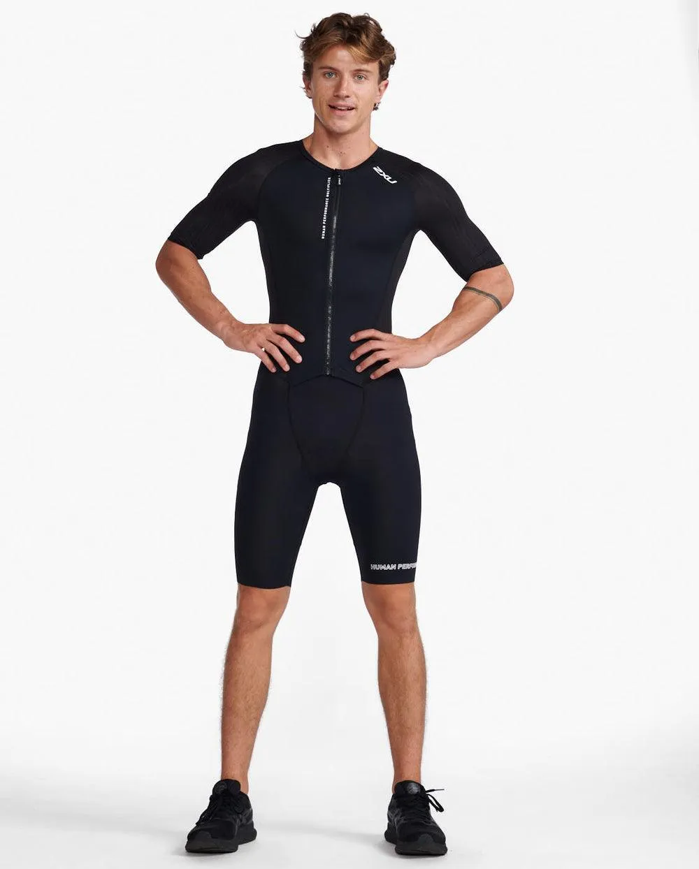 2XU Aero Sleeved Men's Triathlon Suit (Black/White)
