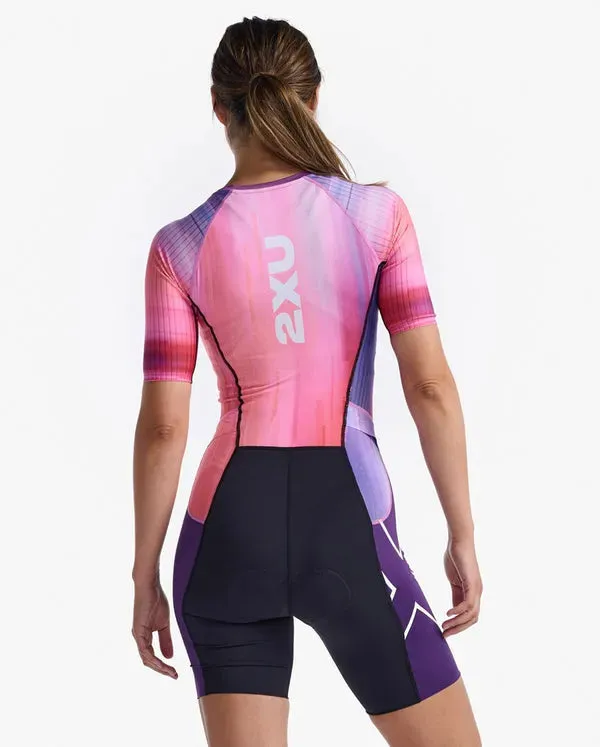 2XU Aero Sleeved Women's Triathlon Suit (Pastel Pink/Acai)
