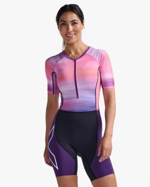 2XU Aero Sleeved Women's Triathlon Suit (Pastel Pink/Acai)