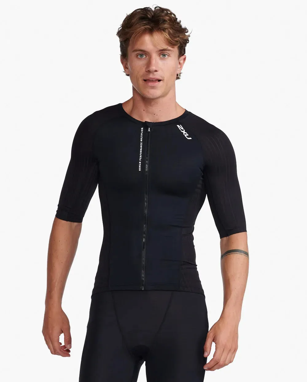 2XU Aero Tri Sleeved Men's Triathlon Top (Black/White)