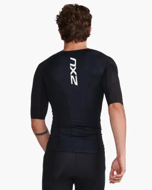 2XU Aero Tri Sleeved Men's Triathlon Top (Black/White)