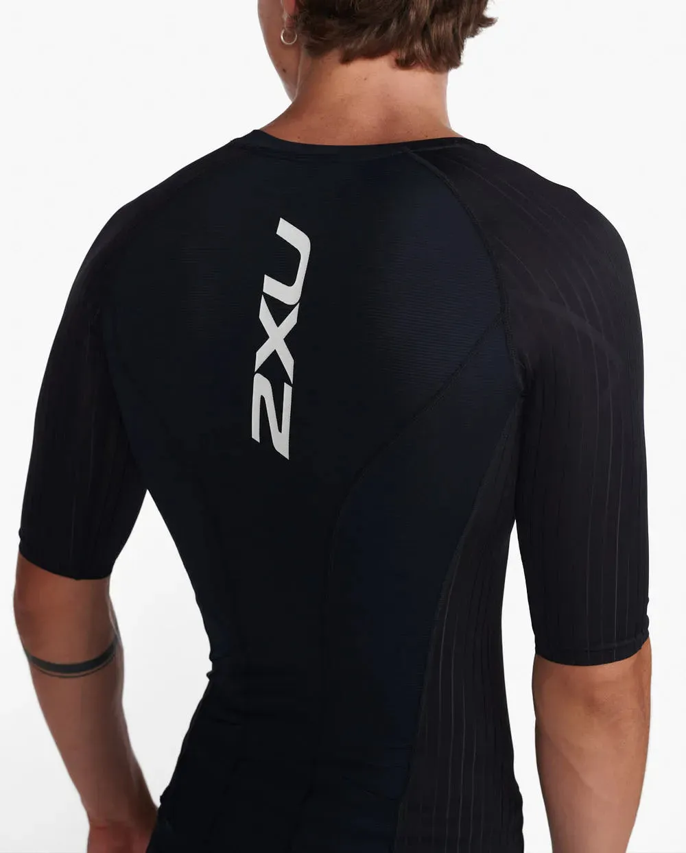 2XU Aero Tri Sleeved Men's Triathlon Top (Black/White)