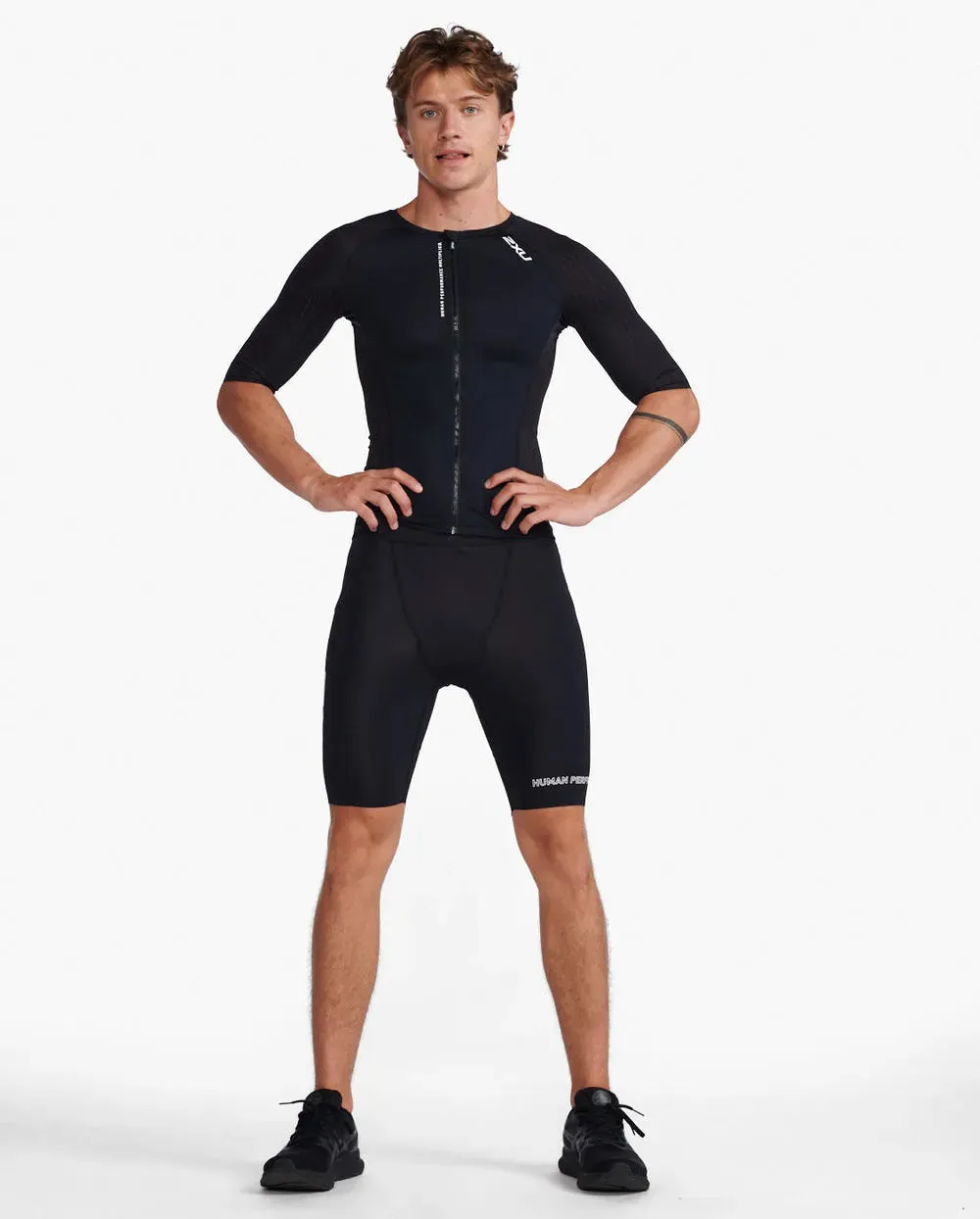 2XU Aero Tri Sleeved Men's Triathlon Top (Black/White)