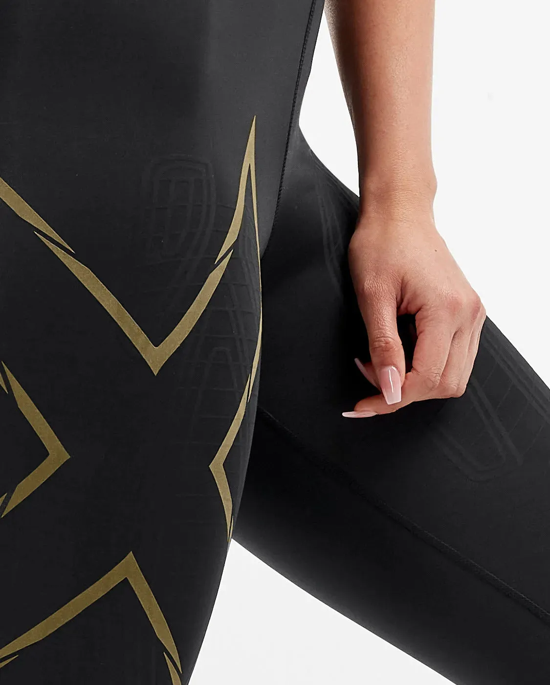 2XU MCS Run 3/4 Women's Compression Tights (Black/Gold Reflective)