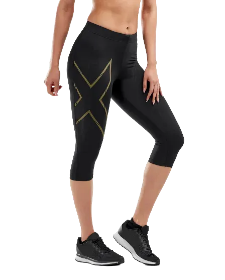 2XU MCS Run 3/4 Women's Compression Tights (Black/Gold Reflective)
