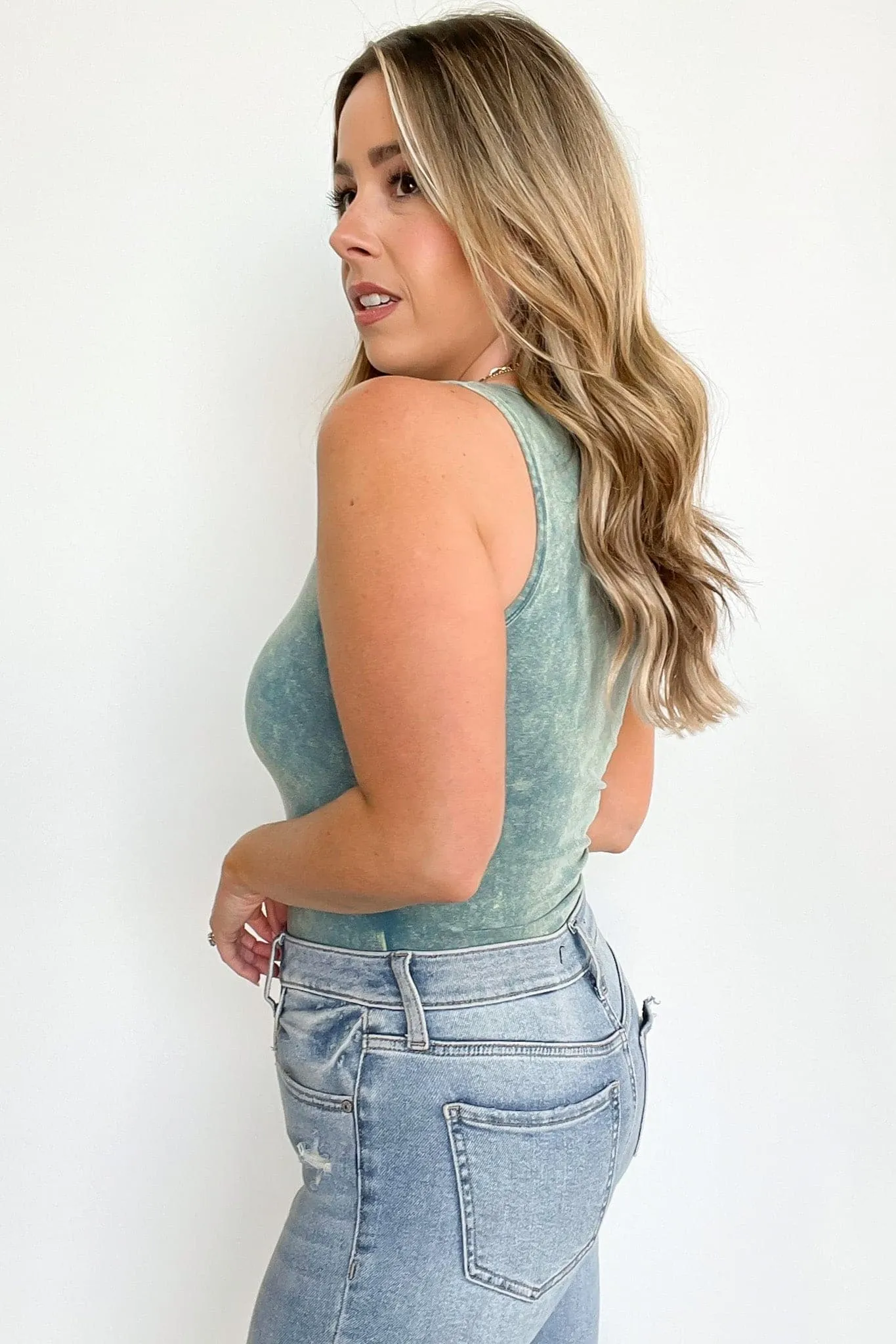 Adellie Acid Wash V-Neck Bodysuit