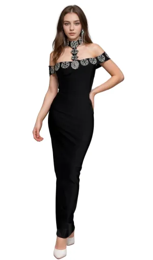 alberta Palanee Halter Diamond Bodycon Dress With Gloves Gloria Lanvin