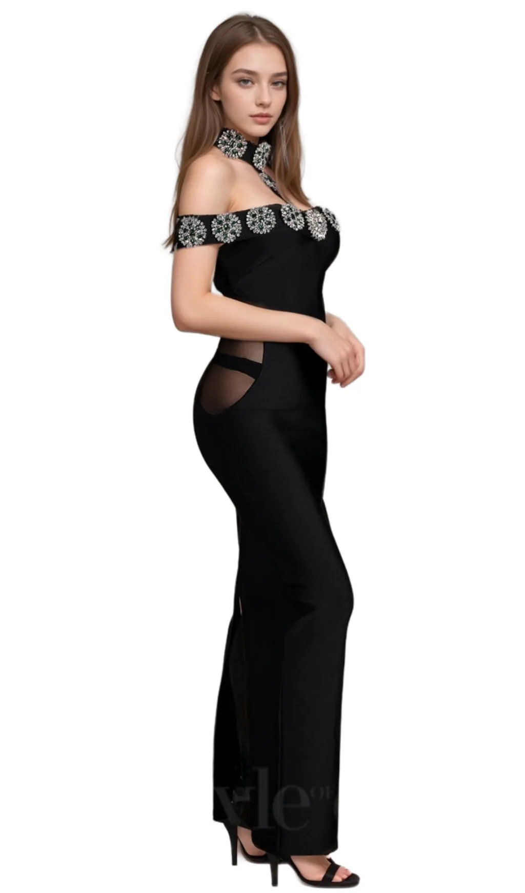 alberta Palanee Halter Diamond Bodycon Dress With Gloves Gloria Lanvin