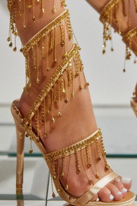 Arabella Rhinestone Tassel Stiletto Heels - Gold Gloria Lanvin