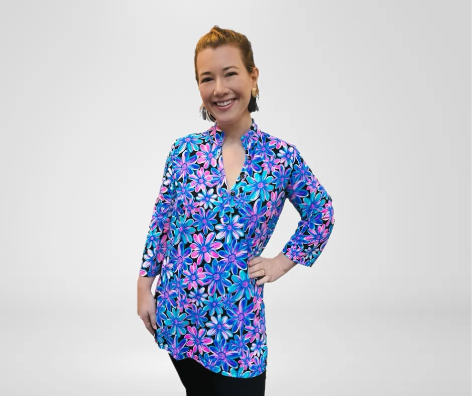 Beachtime by Lulu B Spring Bouquet Button Tunic