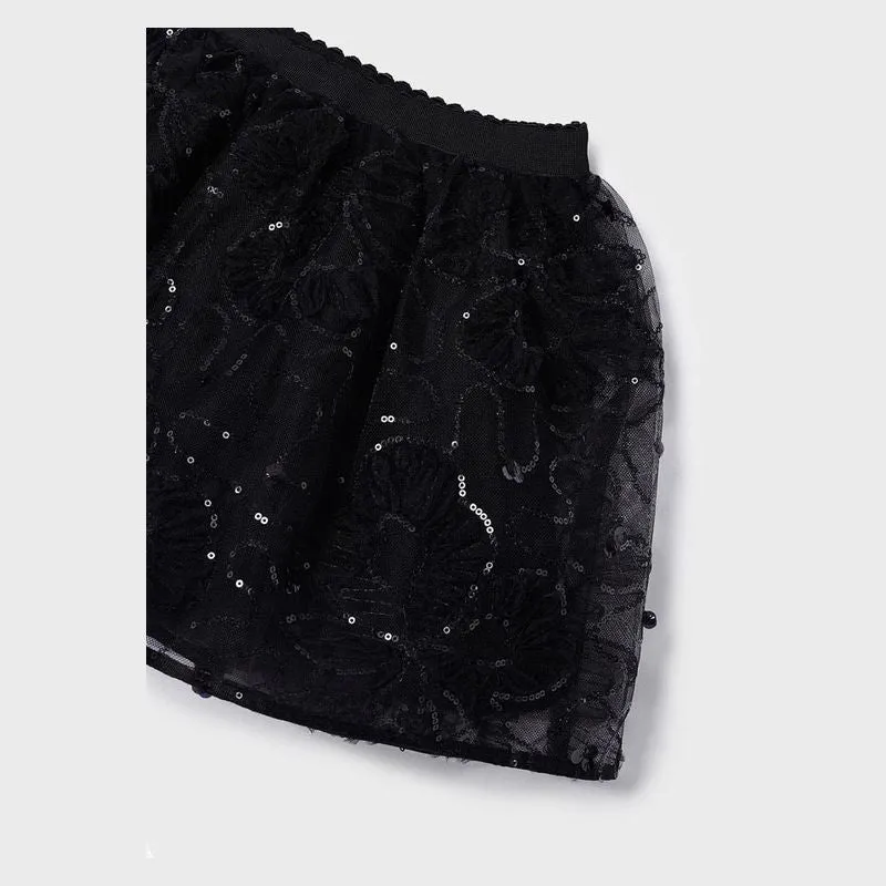 Black Tulle Applique Skirt
