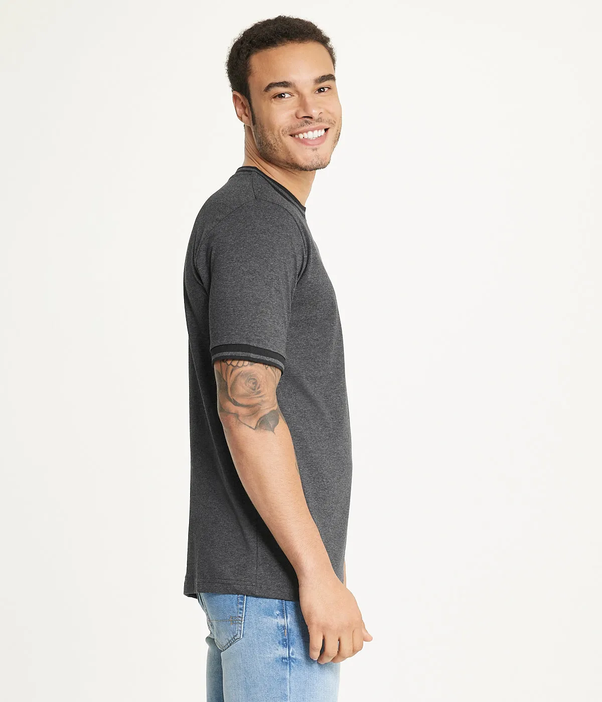 Brooklyn Laundry Men's Contrast Color Embroidery Ringer Tee Shirt