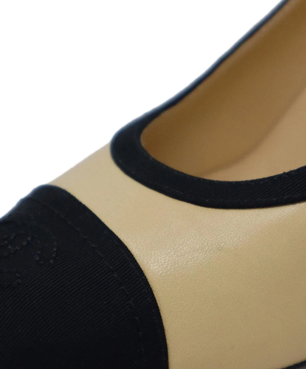 Chanel Nude Leather & Black Faille Heels sz 8