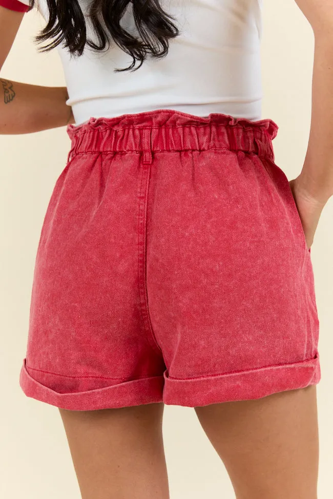 Chill Days Red Ruffle Waist Denim Shorts