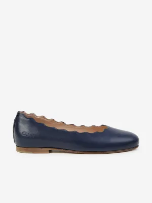 Chlo Girls Leather Ballerina Shoes in Navy