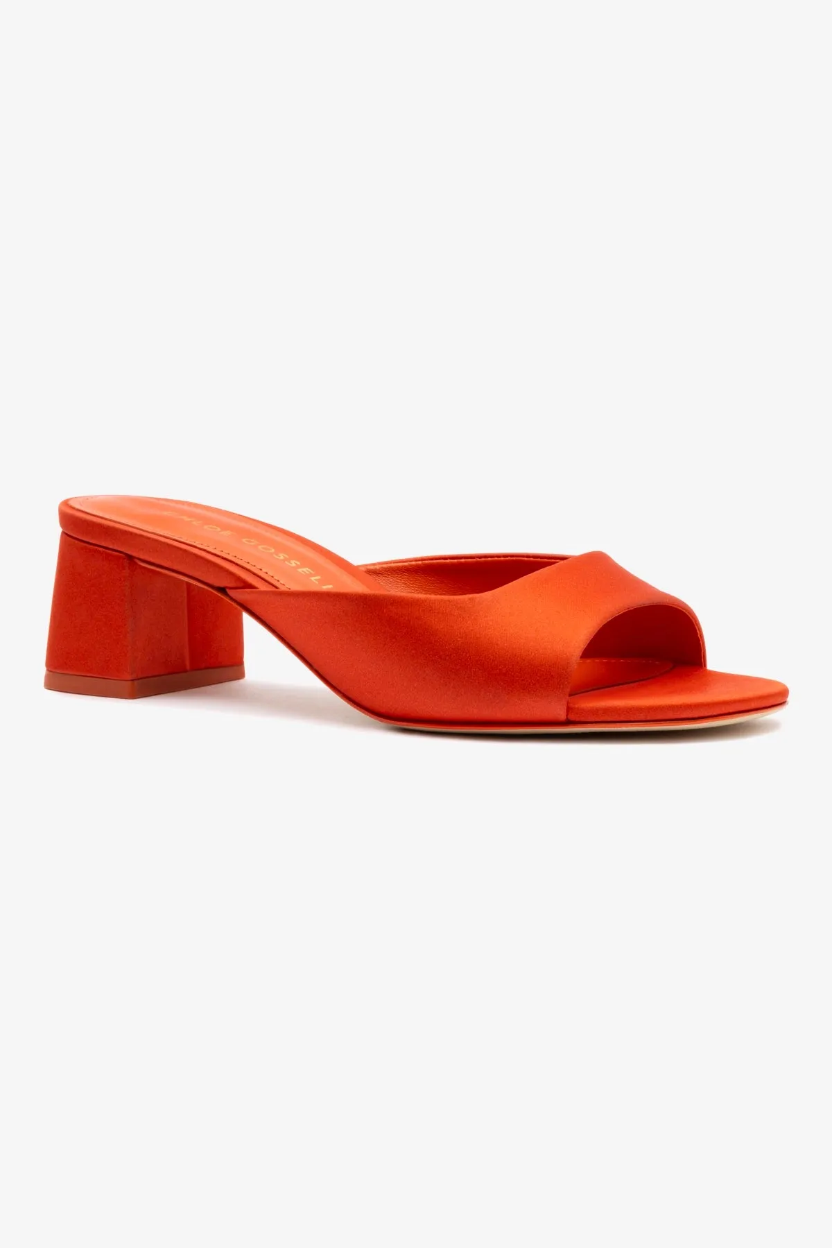 Chloe Gosselin by Larroud Anah Mule In Orange Sunrise Satin