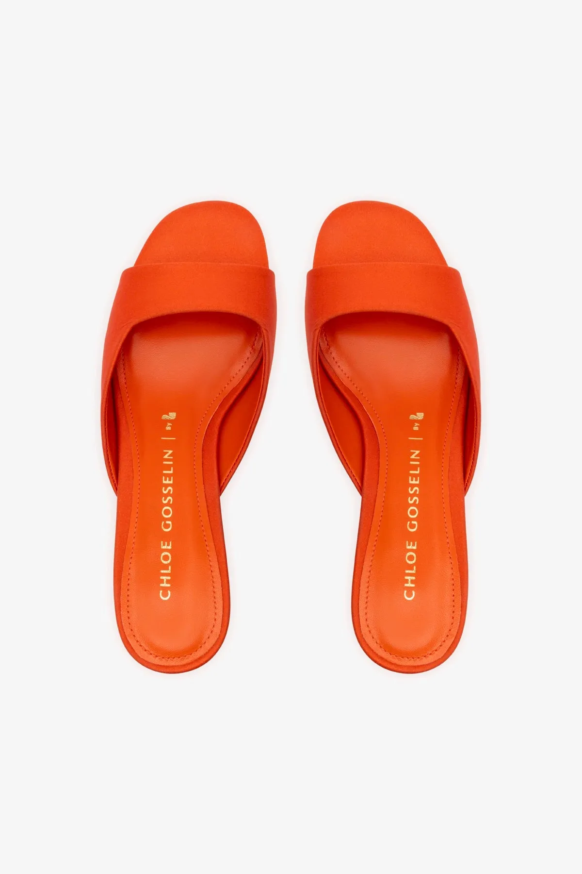 Chloe Gosselin by Larroud Anah Mule In Orange Sunrise Satin