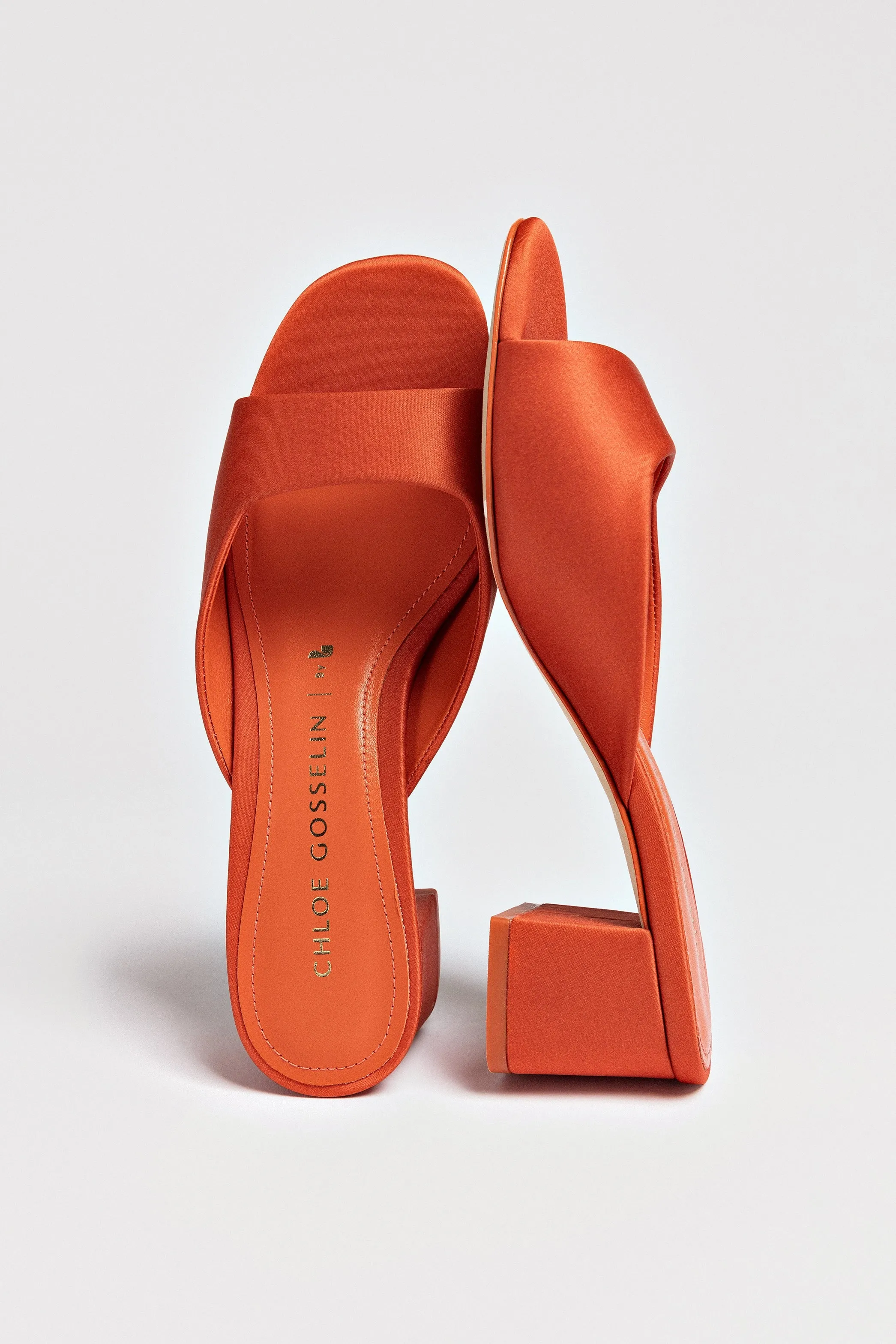 Chloe Gosselin by Larroud Anah Mule In Orange Sunrise Satin