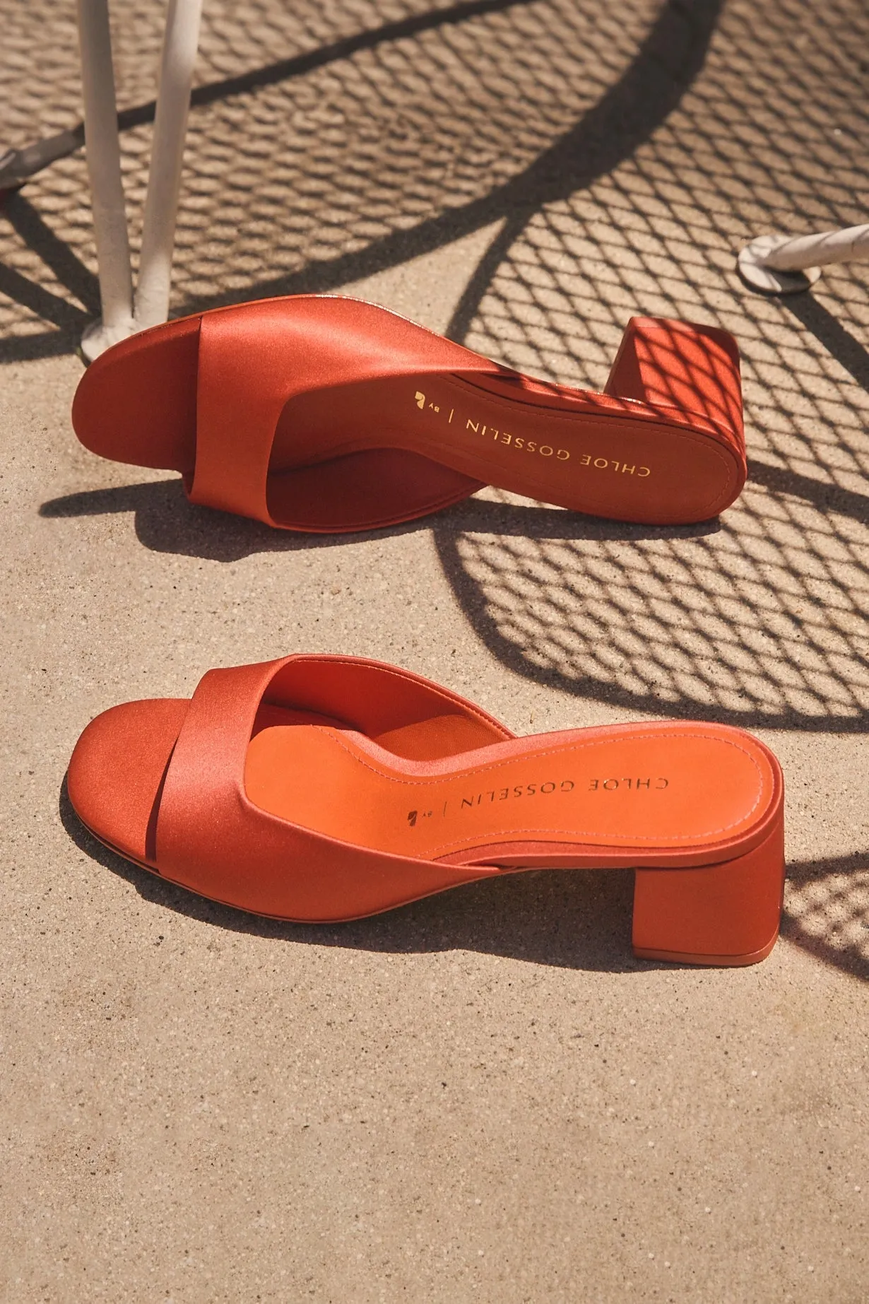 Chloe Gosselin by Larroud Anah Mule In Orange Sunrise Satin
