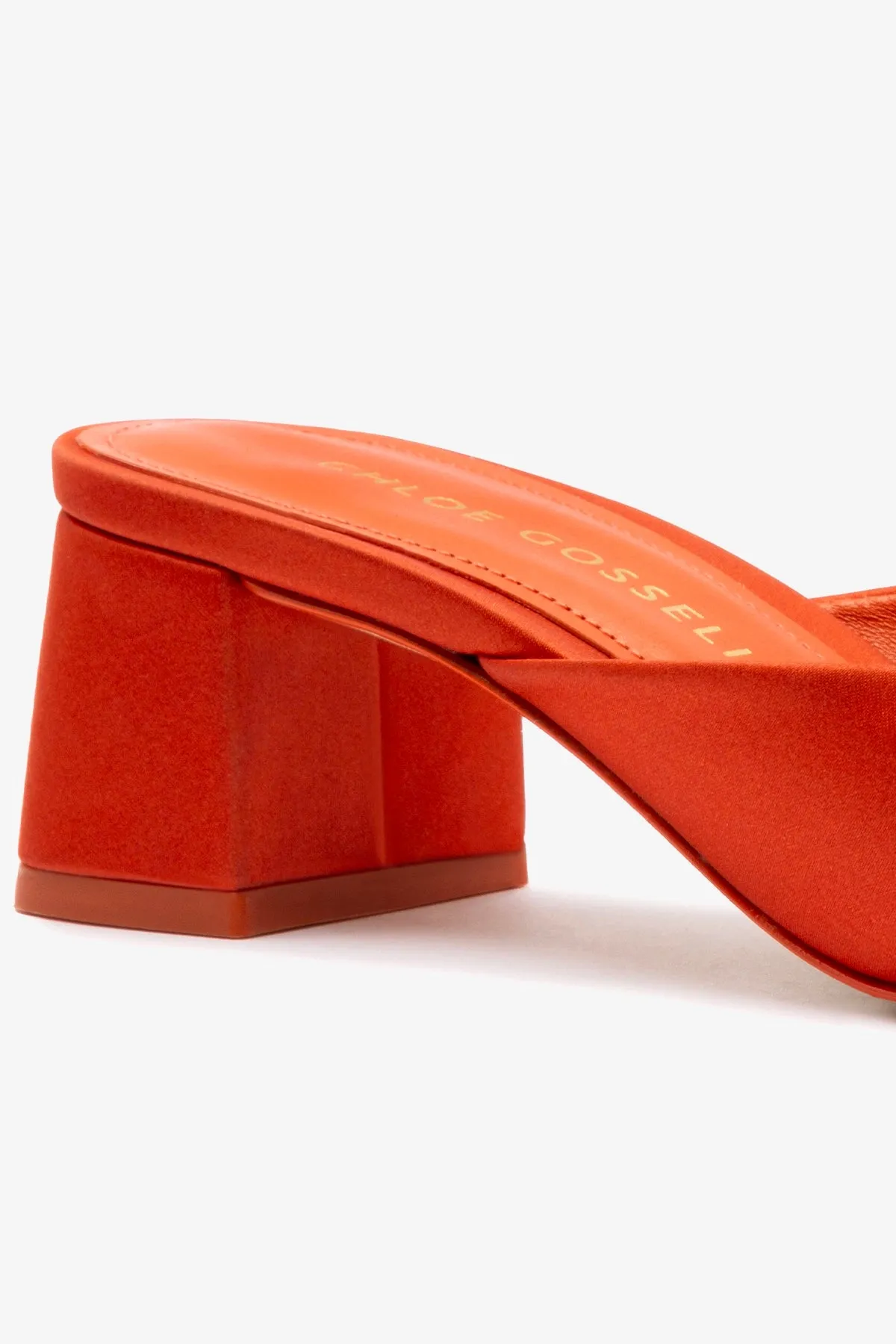 Chloe Gosselin by Larroud Anah Mule In Orange Sunrise Satin