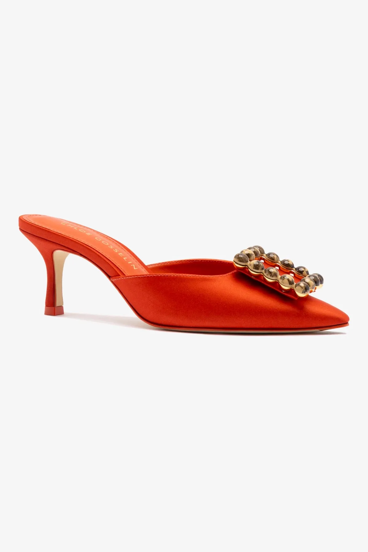 Chloe Gosselin by Larroud Ava Mule In Orange Sunrise Satin