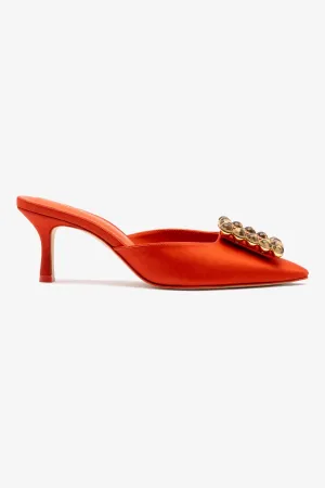 Chloe Gosselin by Larroud Ava Mule In Orange Sunrise Satin