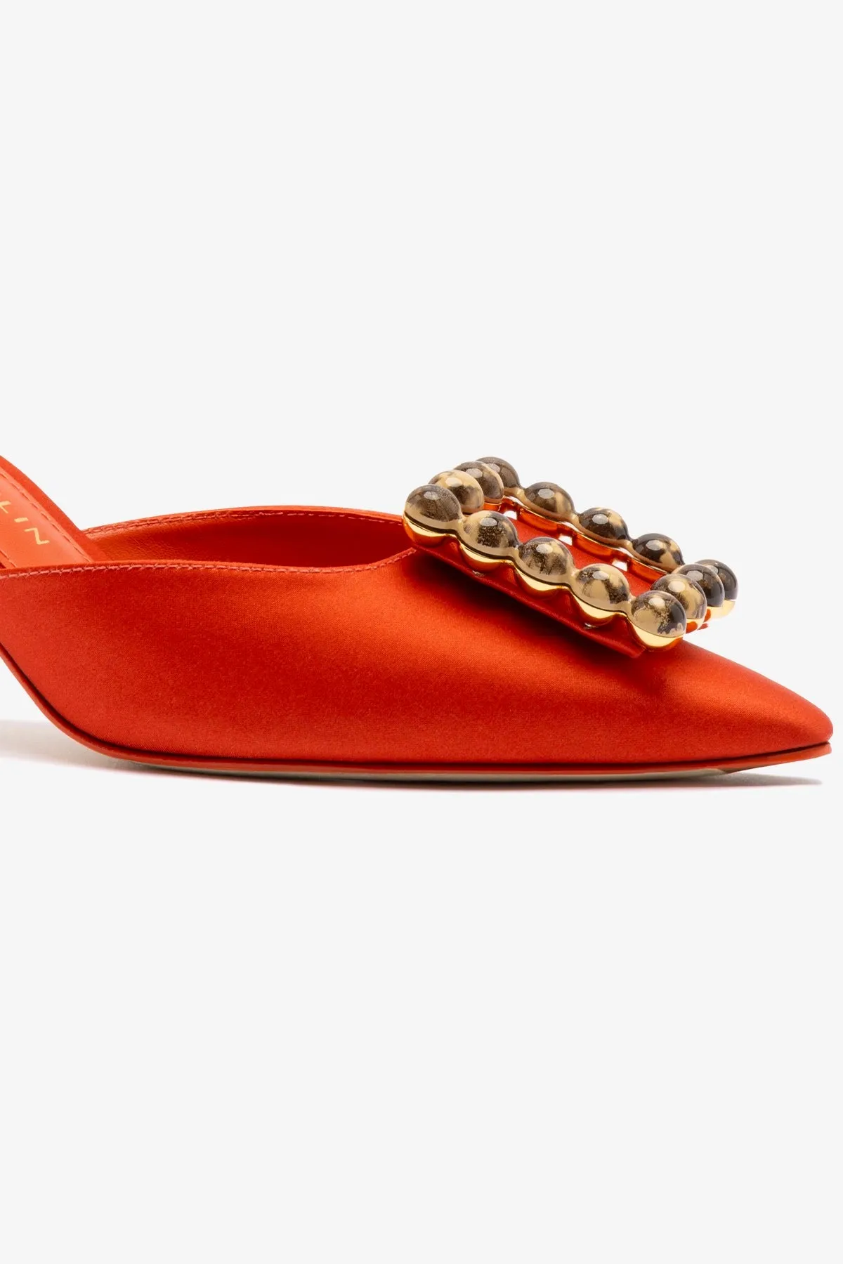 Chloe Gosselin by Larroud Ava Mule In Orange Sunrise Satin