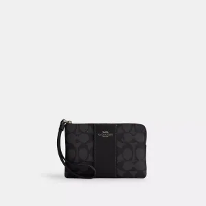 Coach Outlet Corner Zip Wristlet In Signature Canvas With Stripe