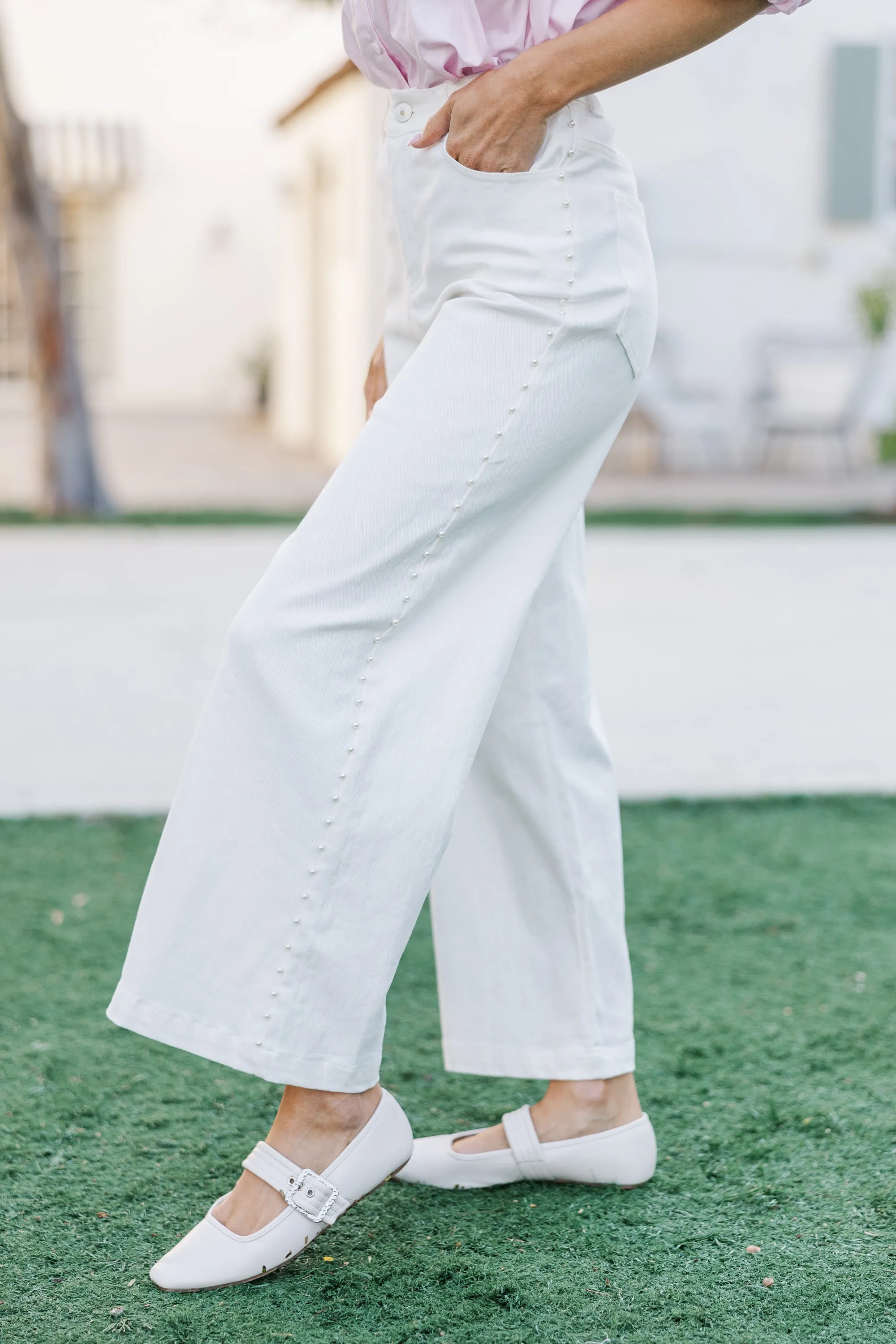 Coastal Muse White Pearl Embellished Jeans