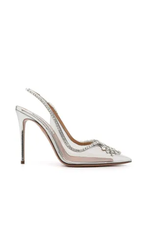 CRYSTAL CUTOUT EMBELLISHED PUMPS IN SILVER Gloria Lanvin