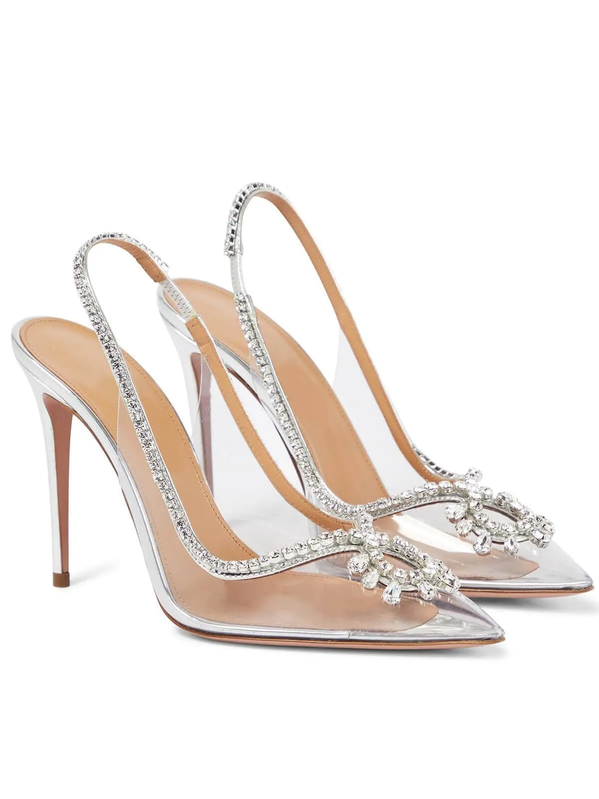 CRYSTAL CUTOUT EMBELLISHED PUMPS IN SILVER Gloria Lanvin