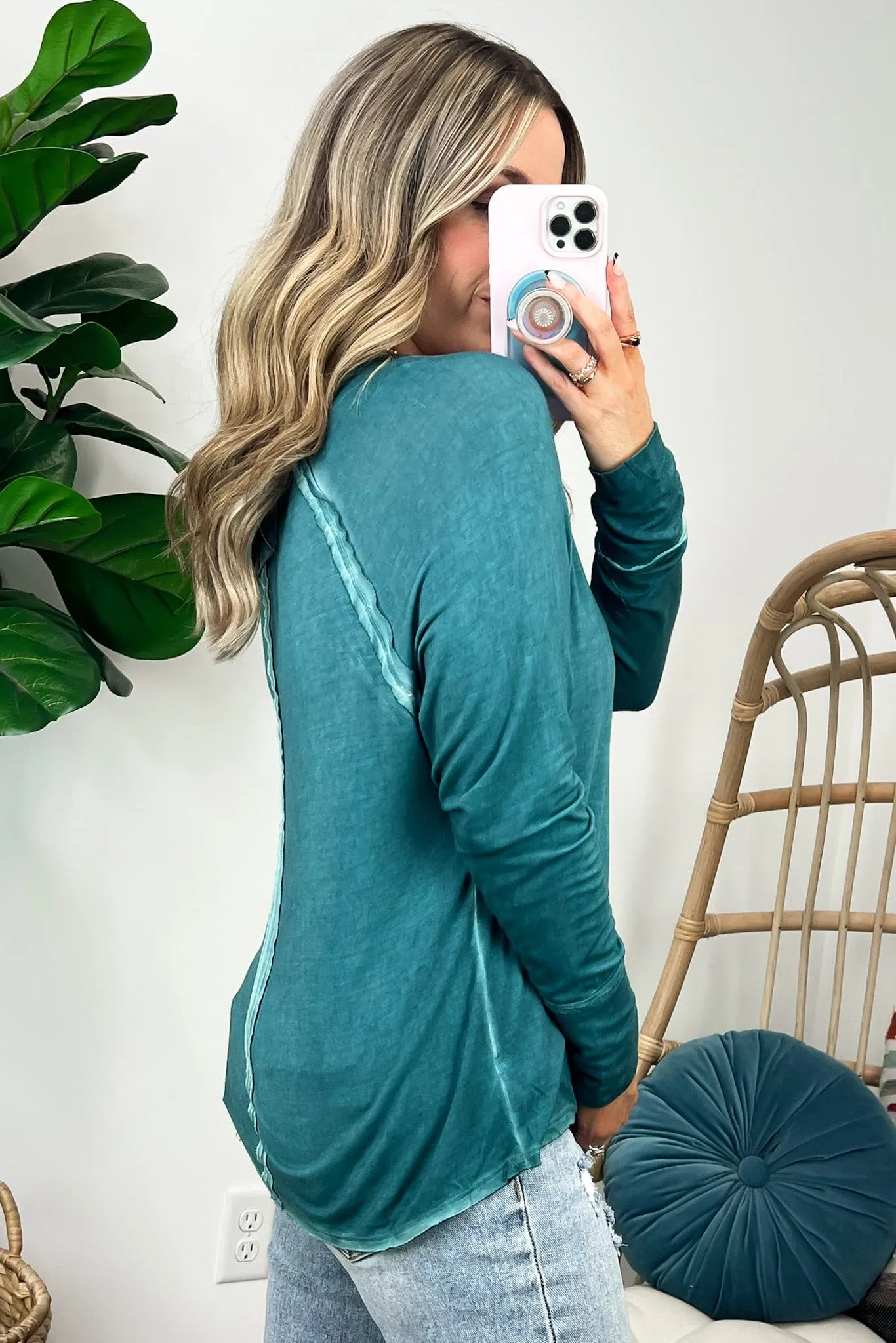 Deela Washed Scoop Neck Thumb Hole Top - BACK IN STOCK