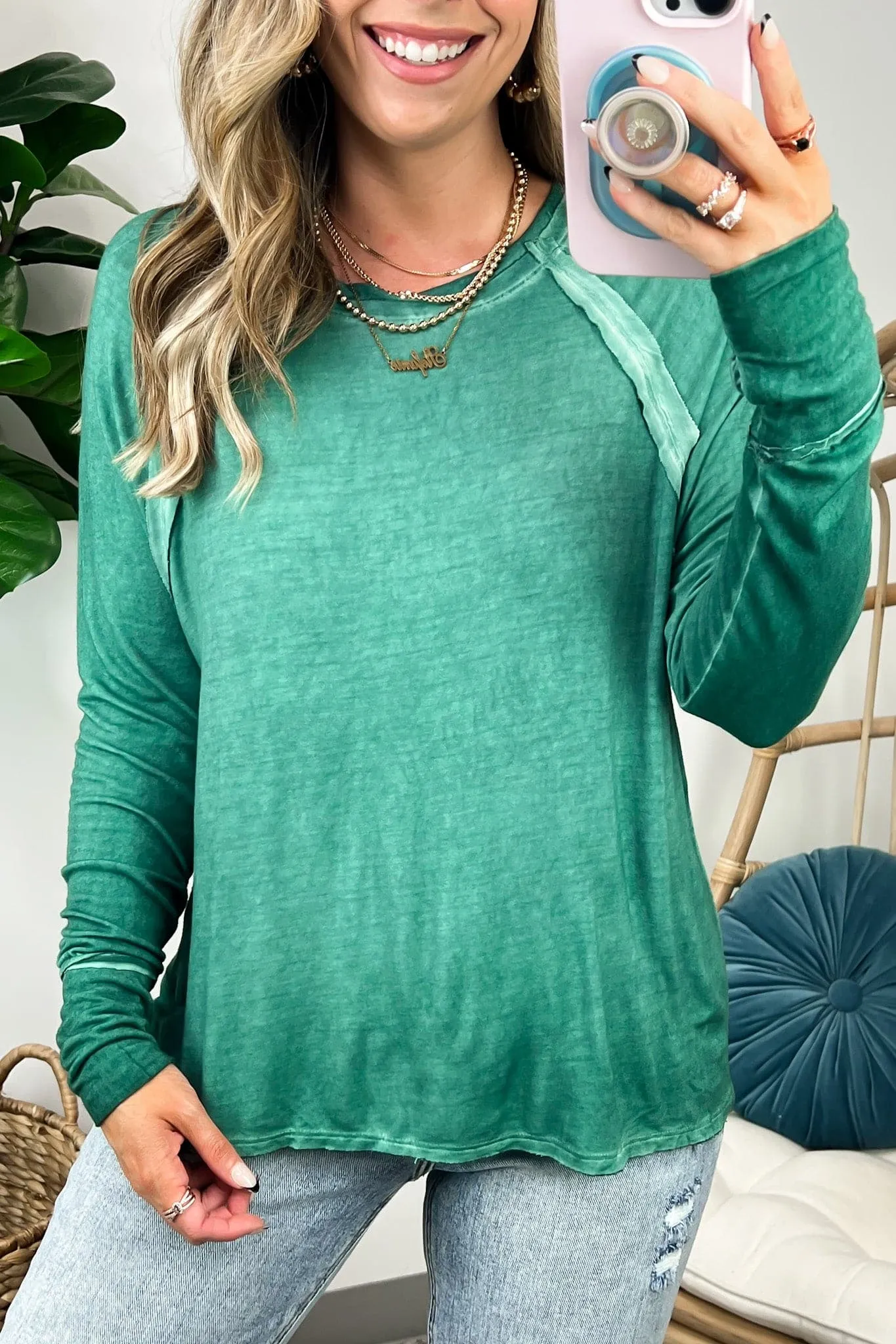 Deela Washed Scoop Neck Thumb Hole Top - BACK IN STOCK