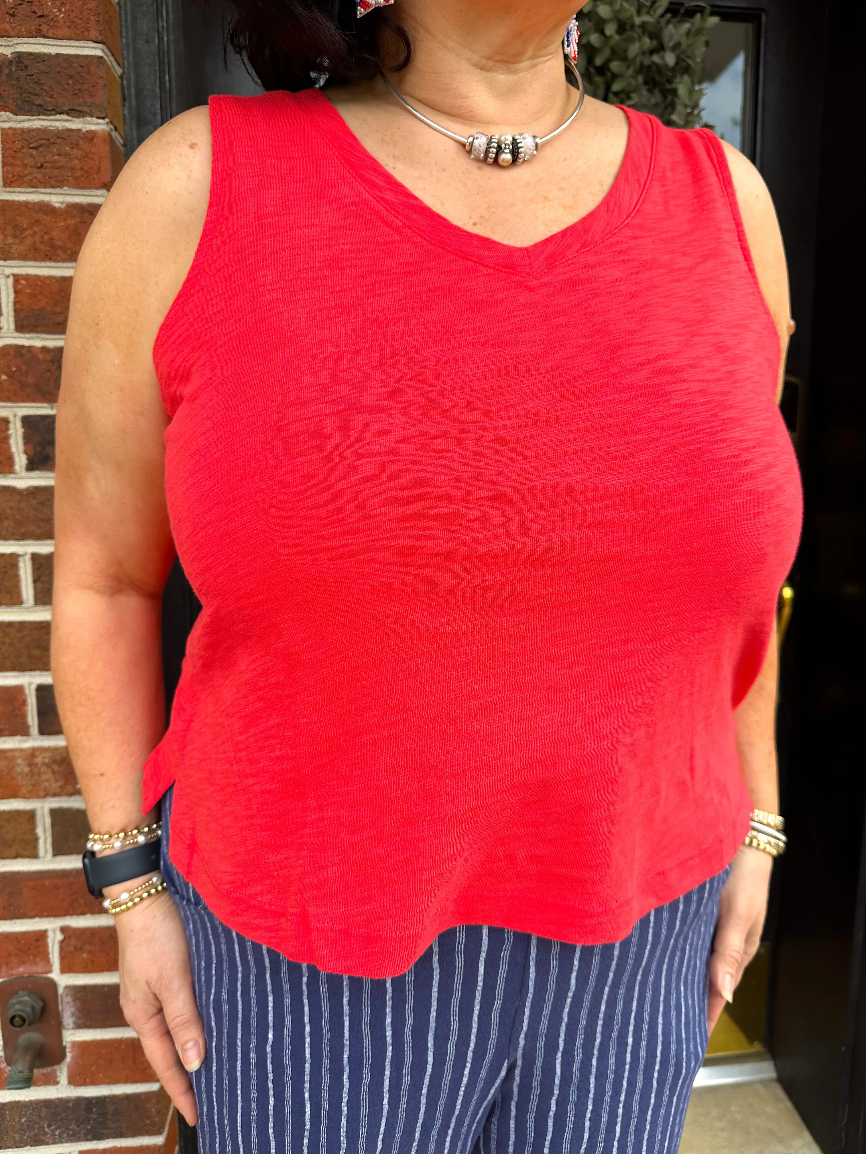 Escape by Habitat Red Slub Cotton V-Neck Tank