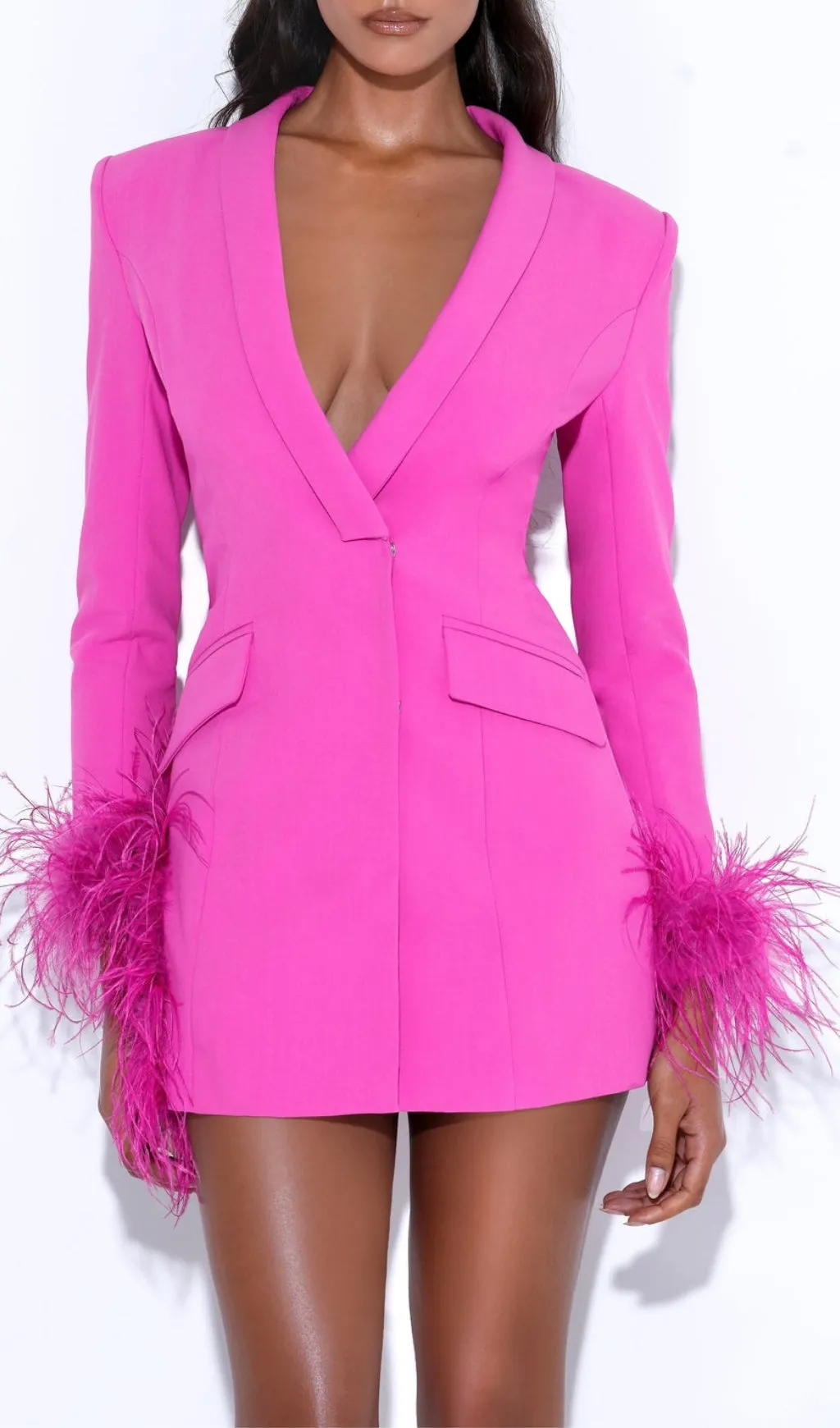 FEATHER JACKET DRESS IN HYPER PINK Gloria Lanvin