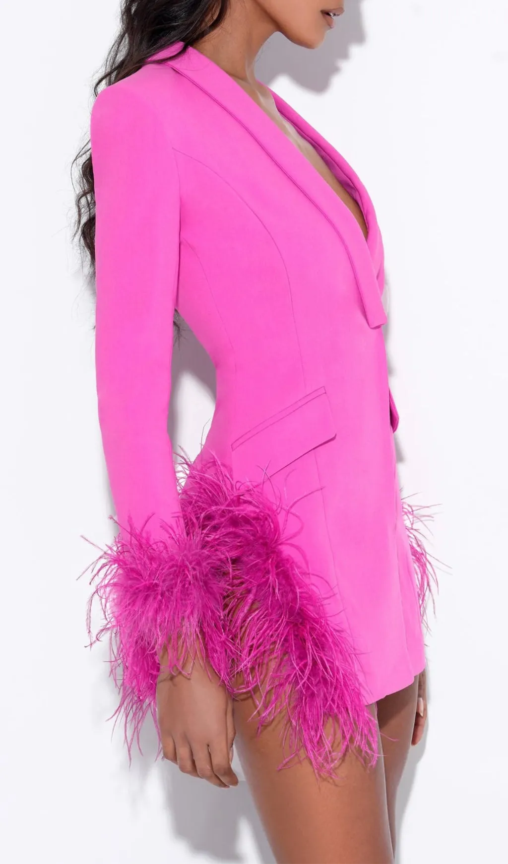 FEATHER JACKET DRESS IN HYPER PINK Gloria Lanvin