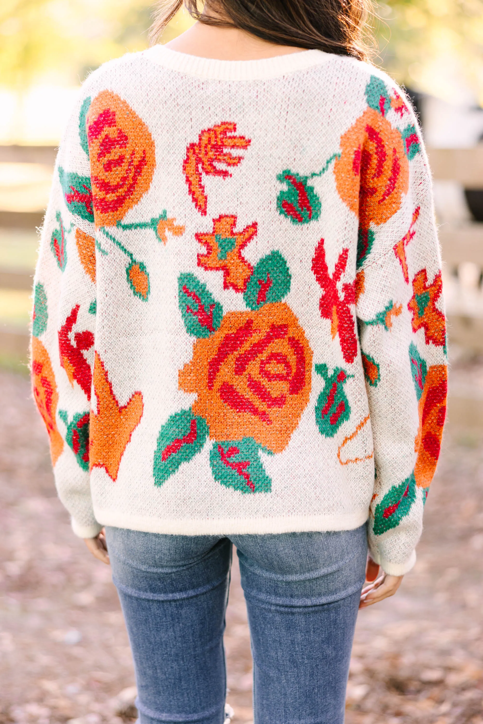 Feeling Fun Cream White Floral Sweater