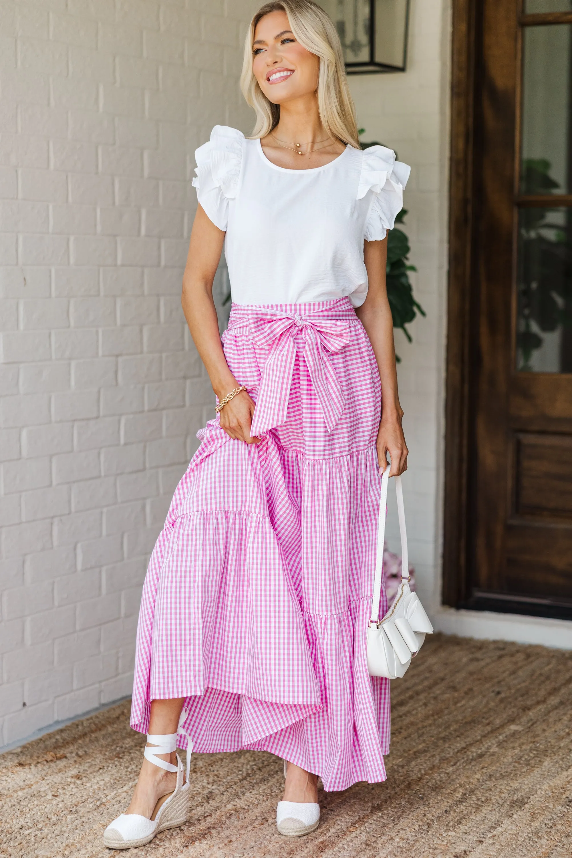 Feels Like Home Pink Gingham Maxi Skirt