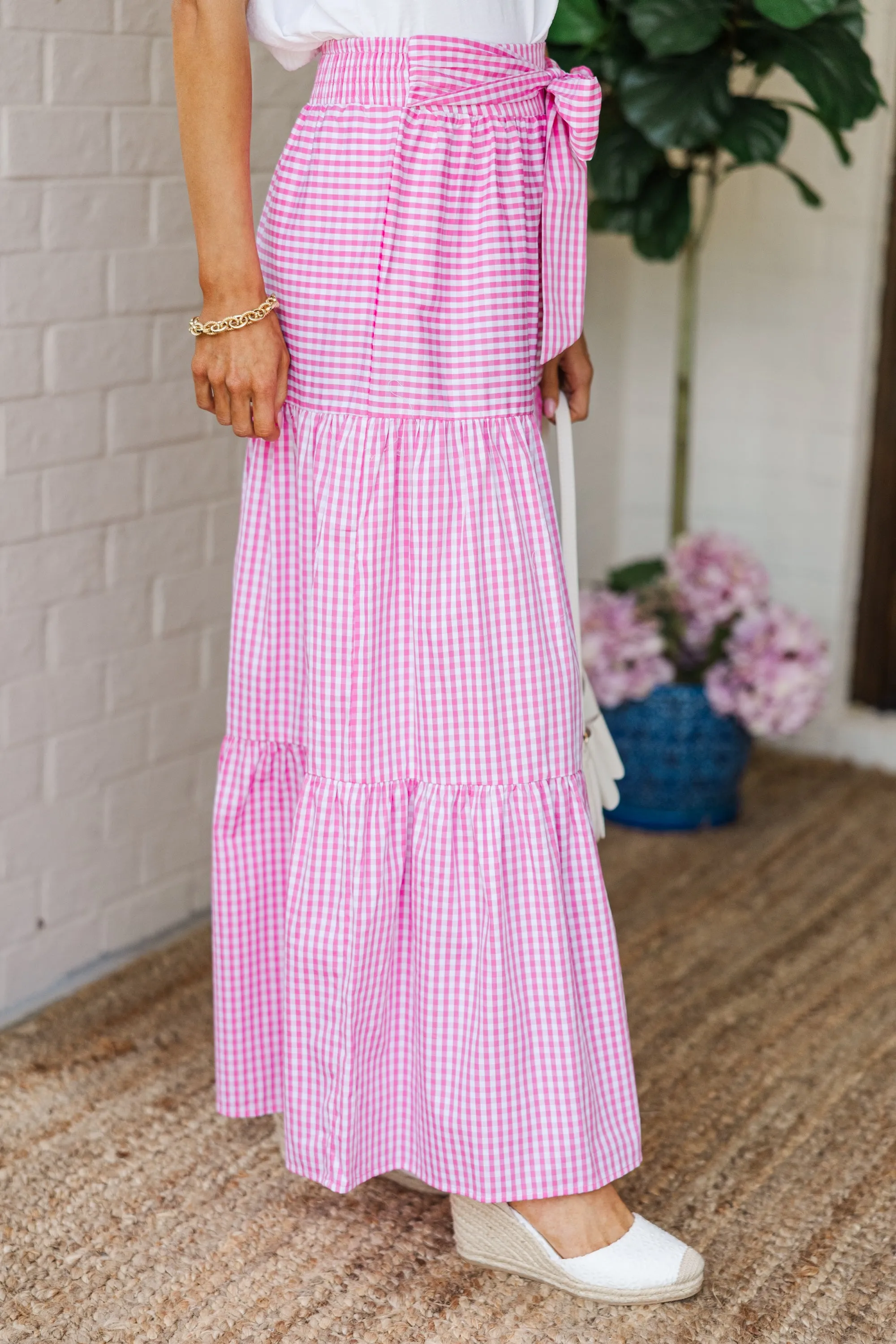 Feels Like Home Pink Gingham Maxi Skirt