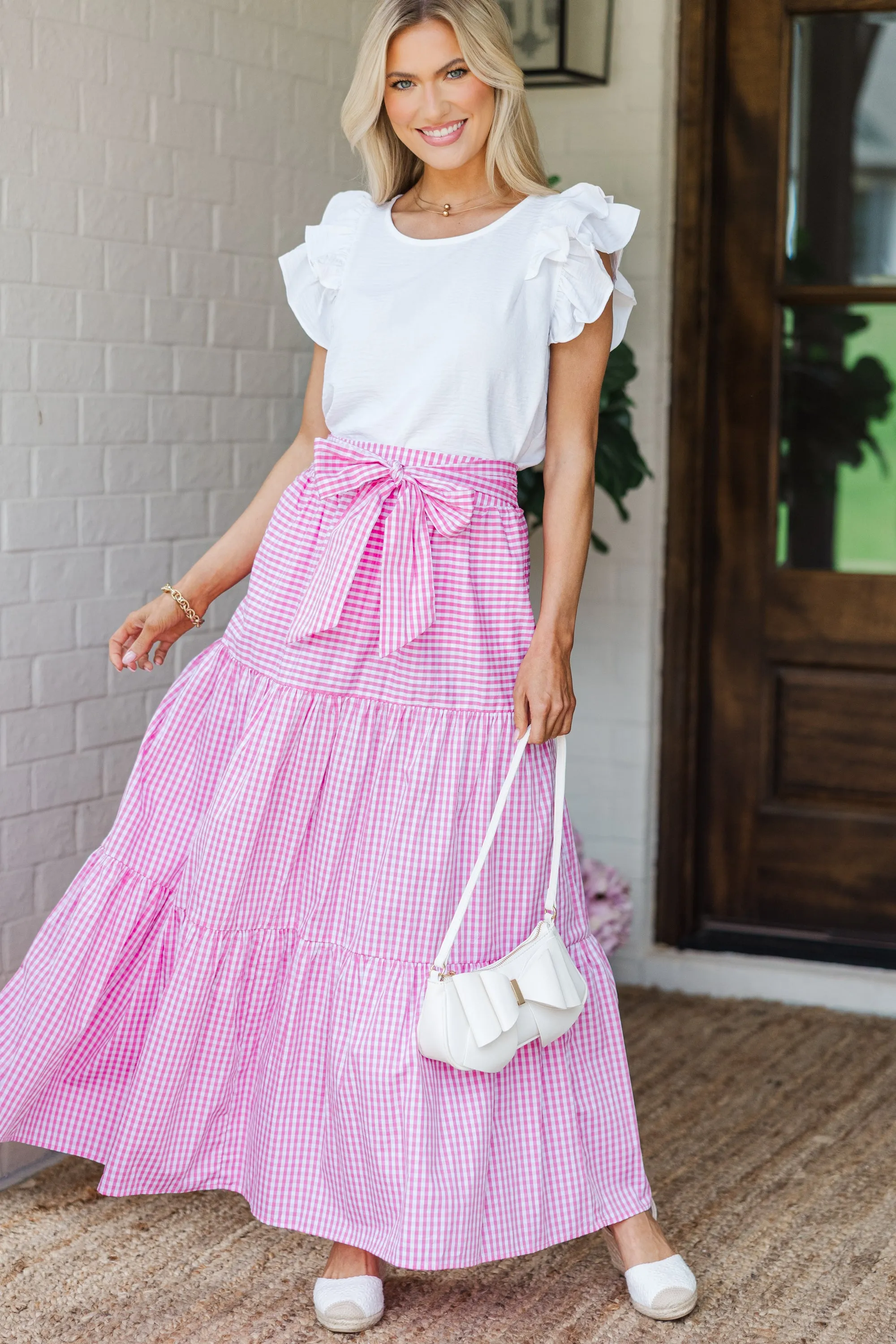 Feels Like Home Pink Gingham Maxi Skirt