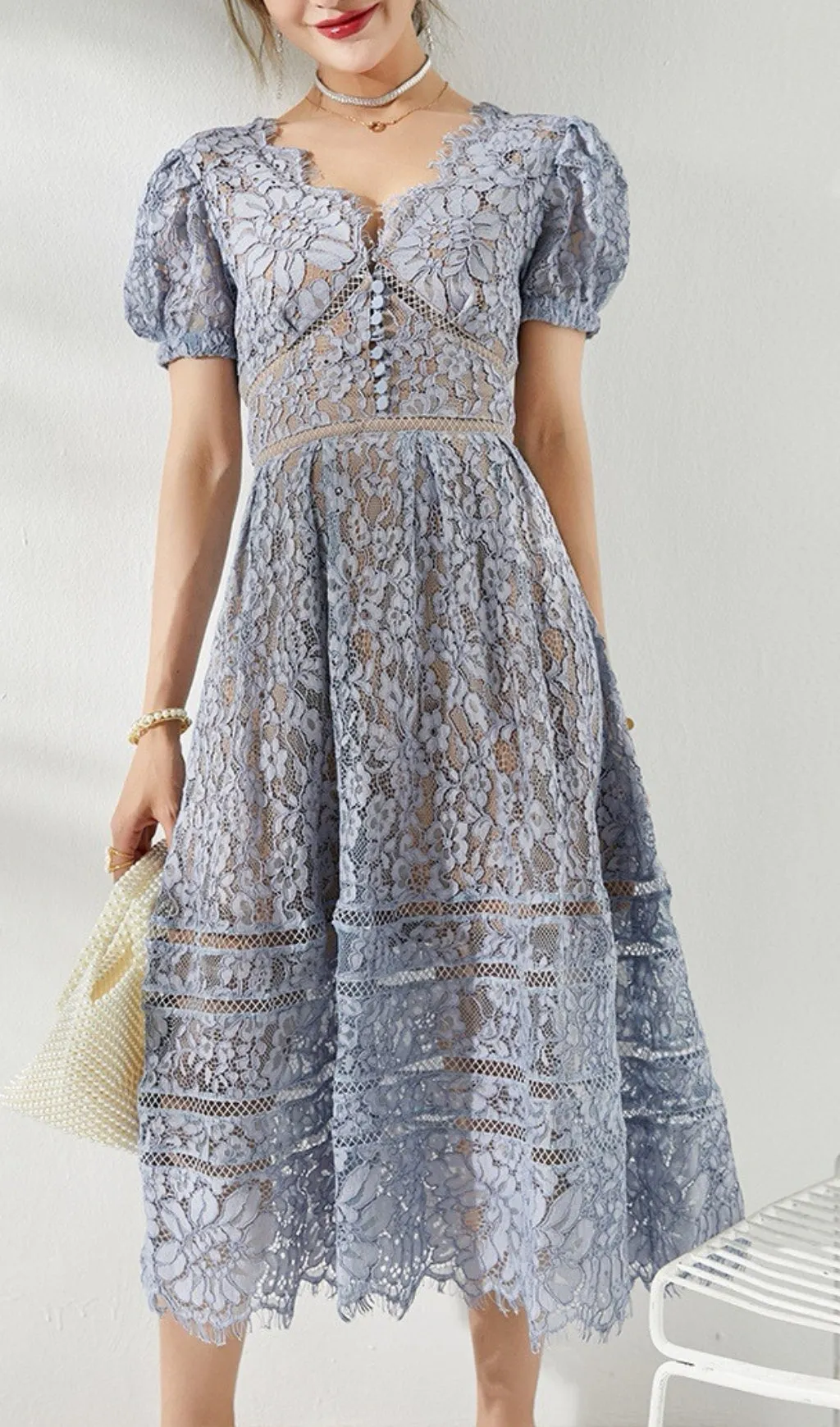 FINE CORD LACE MIDI DRESS Gloria Lanvin