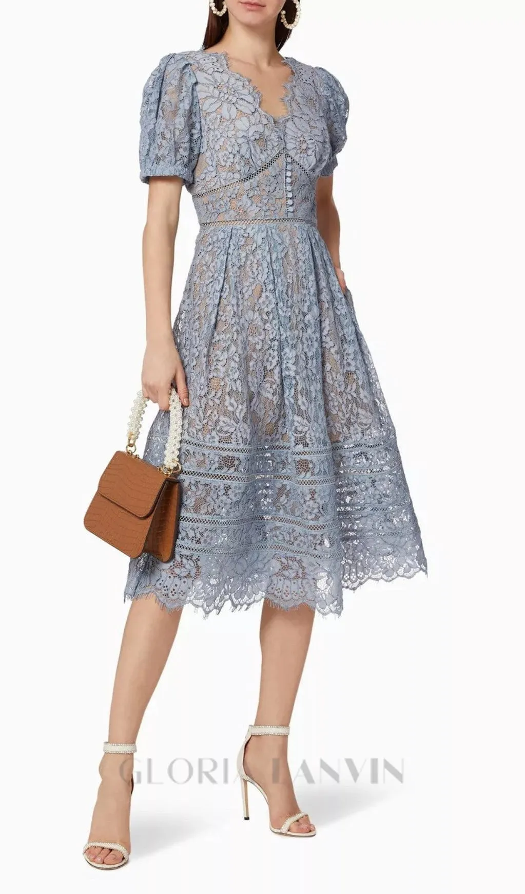 FINE CORD LACE MIDI DRESS Gloria Lanvin