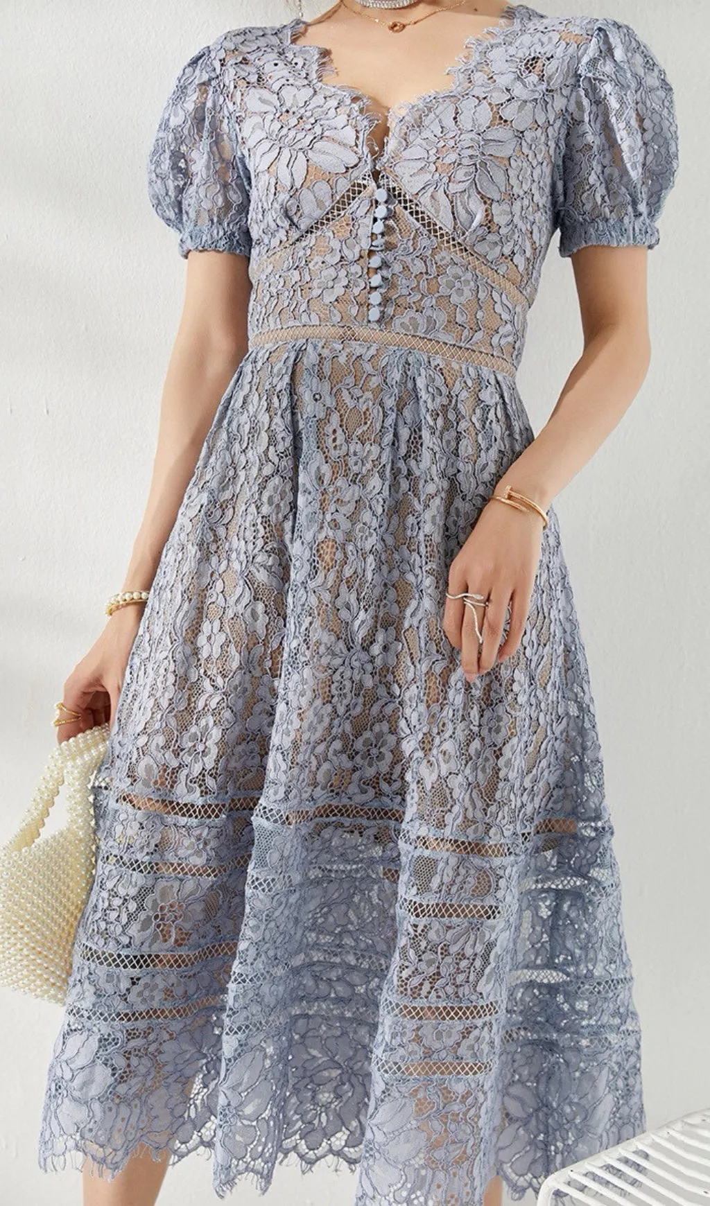 FINE CORD LACE MIDI DRESS Gloria Lanvin