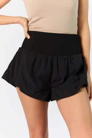 First Place Black Ribbed Waistband Running Shorts