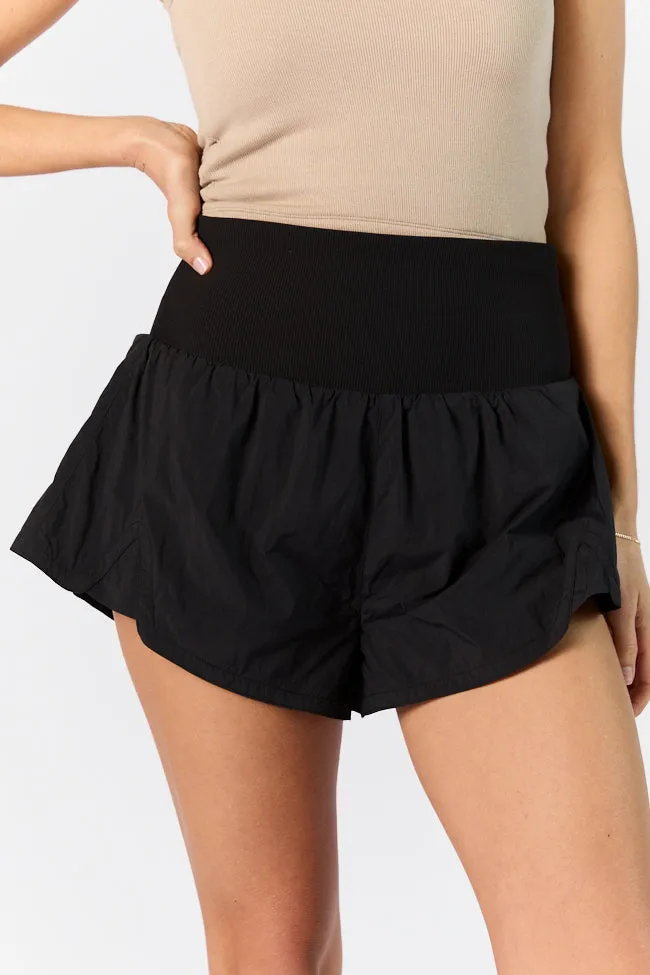 First Place Black Ribbed Waistband Running Shorts