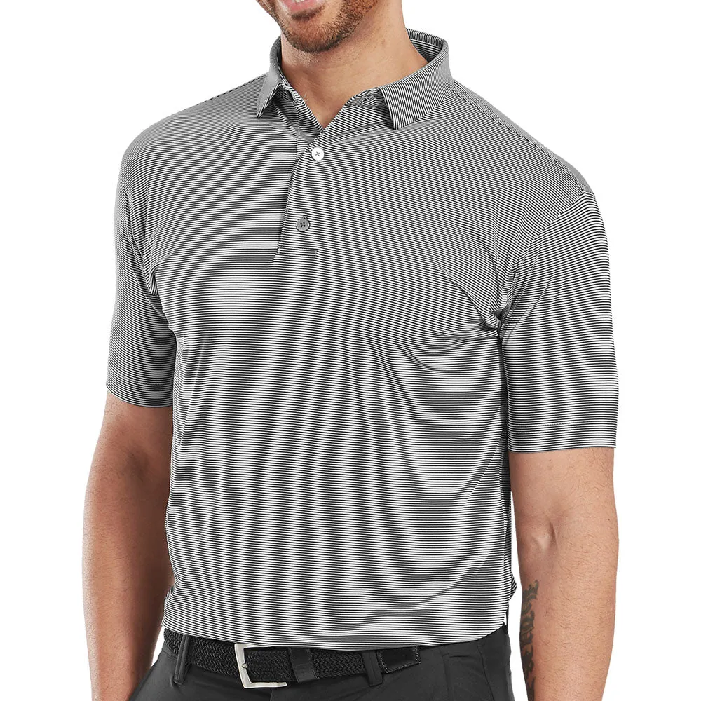 FootJoy Micro Feeder Stripe Lisle Polo Shirt - Black/Grey